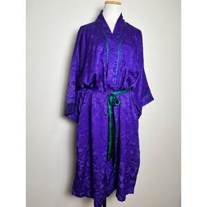 Victoria's Secret Womens VTG Gold Label Robe One Size Purple Floral Damask Satin